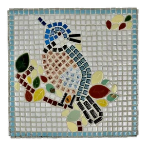 Mid-Century Modern Vintage Mosaic Tile Art of Bird on a Branch