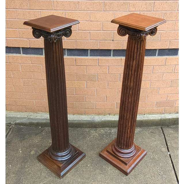 Early 20th Century Pair of Mahogany Ionic Order Style Column-Form Pedestals For Sale - Image 4 of 10