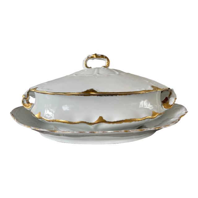 Antique 1919, O&eo Royal Austrian Ranson 3-Pc. Oval Vegetable Serving Bowl & Lid, For Sale