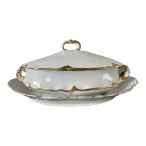 Antique 1919, O&eo Royal Austrian Ranson 3-Pc. Oval Vegetable Serving Bowl & Lid,