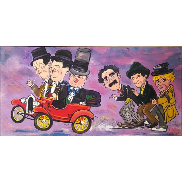 Mid-Century Modern Vintage Mid-Century Modern Hollywood Comedian Legends Oil Painting on Canvas Comedians For Sale - Image 3 of 9
