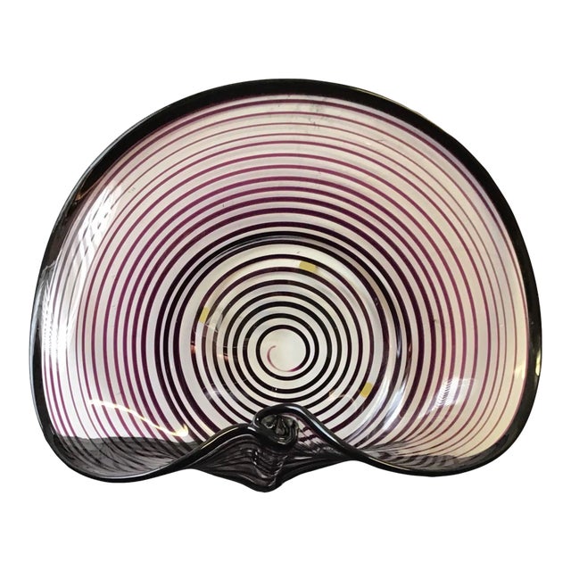 Vintage Blown Glass Purple and Clear Catchall Tray For Sale