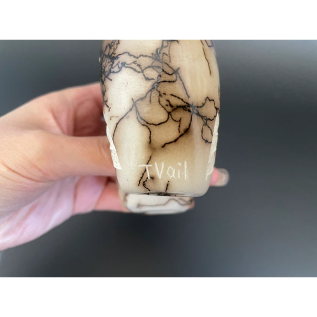 Navajo Tom Vail Horsehair Pottery Spirit Bear With Etched Indian Symbols For Sale - Image 9 of 13