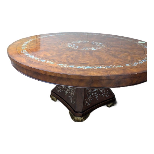 Early 20th Century Donghia Italy Luxury Inlaid Abalone Pedestal Dining Table - Gold Leaf Feet For Sale