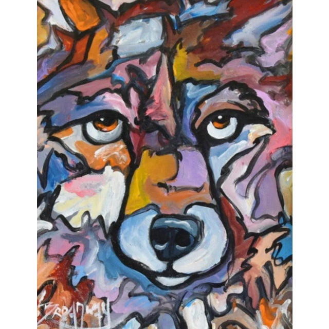 Red Expressionist Wolf Portrait Painting Including the Antiqued Gold Wood Frame For Sale - Image 8 of 11