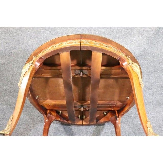 Superb Bronze Mounted French Louis XV Style Round Dining Table 3 Leaves For Sale - Image 12 of 16