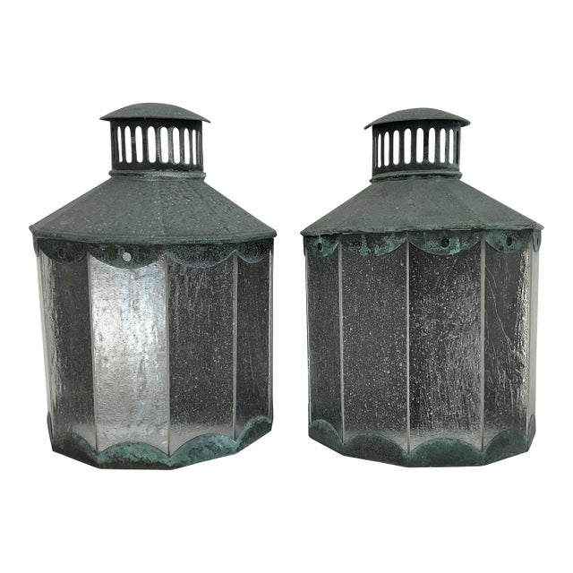 Pair of Solid Brass Outdoor Lanterns by Phoenix Day Co. For Sale
