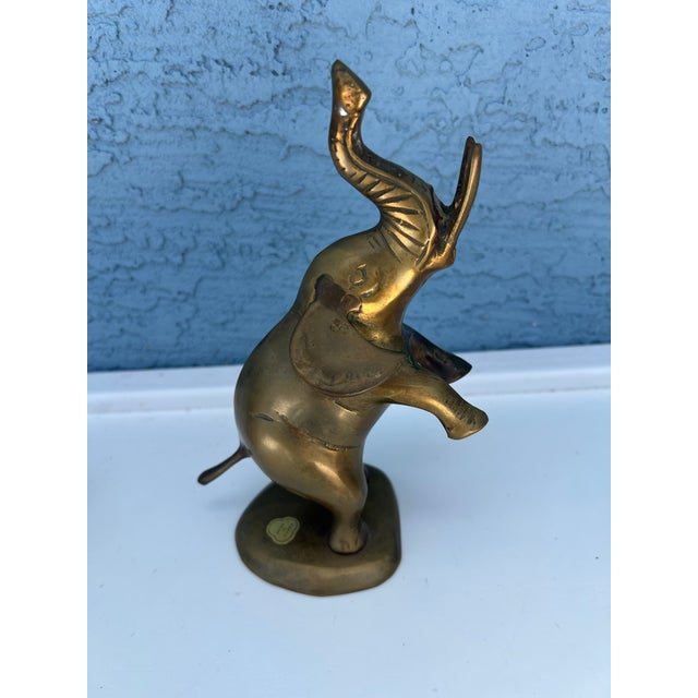 Mid 20th Century Vintage Brass Elephant Trunk Up For Sale - Image 4 of 6