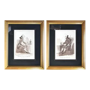 Late 18th Century Georgian Era Figurative Aquatint Prints by George M. Woodward, Framed - Set of 2