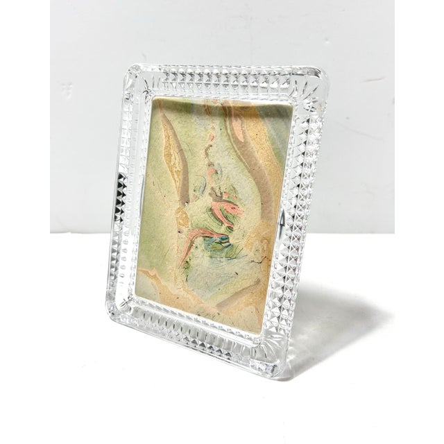 1950s Heavy Cut Crystal Picture Frame – Diamond Point Crystal Frame, Art Deco Revival Tabletop Decor For Sale - Image 5 of 8