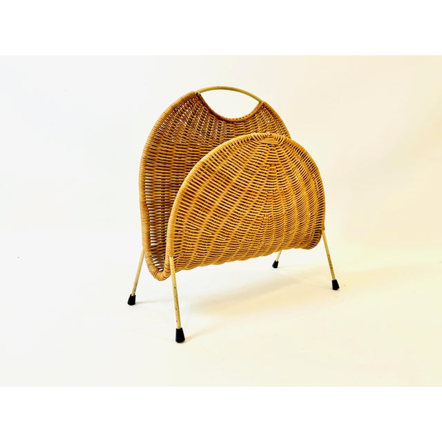 Vintage Wicker & Steel Magazine Rack, 1960s For Sale - Image 10 of 10