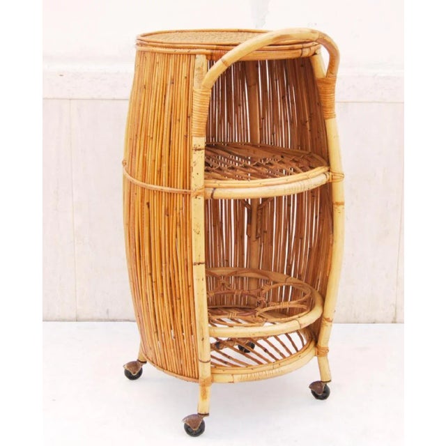 Bonacina Mid-Century Rattan and Bamboo Barrel-Shaped Bar Cart. Italy, 1960s For Sale - Image 10 of 10