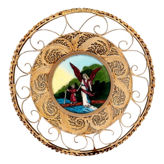 Silver Frame in Golden Filigree with Guardian Angel For Sale