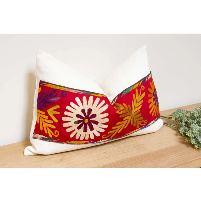 Persian Antique Uzbek Suzani Linen Pillow For Sale - Image 3 of 7