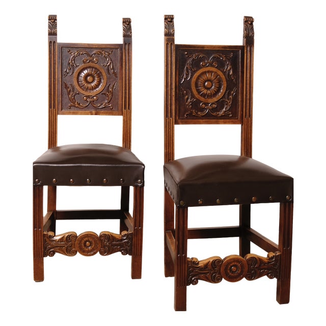 Vintage Carved Wooden Chairs, 1920s, Set of 6 For Sale