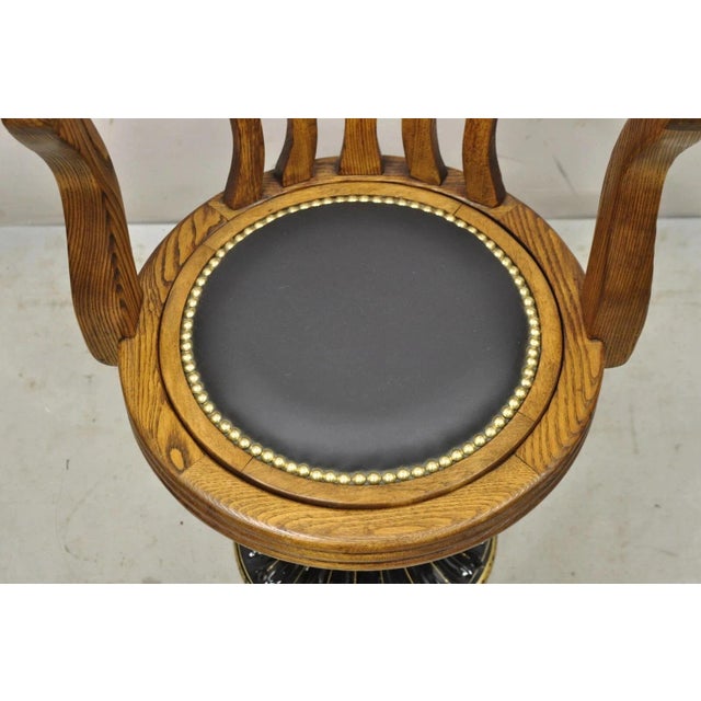 Early 20th Century Antique Jb Van Sciver Oak Wood Swivel Ship Captains Courthouse Bankers Arm Chair For Sale - Image 5 of 12