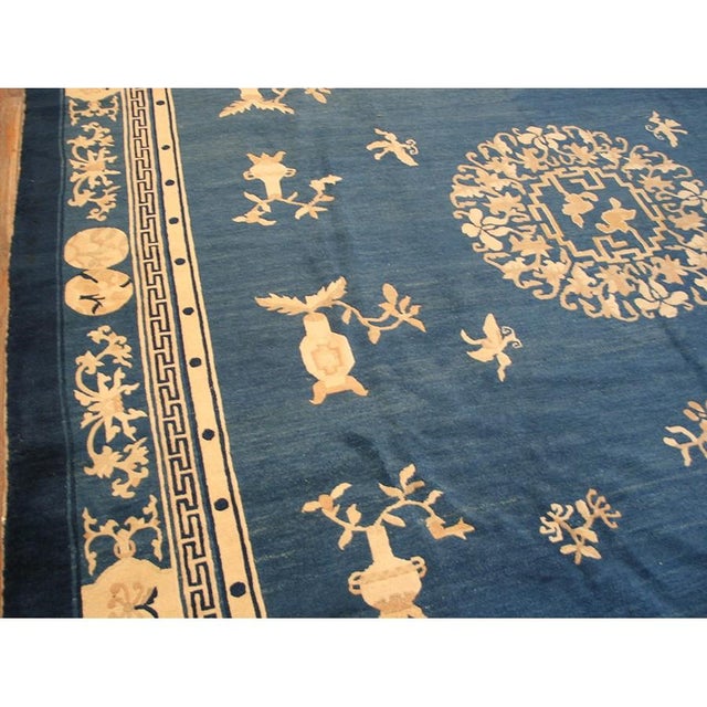1880s Classic Floral Deco Medallion Design Light Blue Antique Chinese Peking Rug For Sale - Image 4 of 6