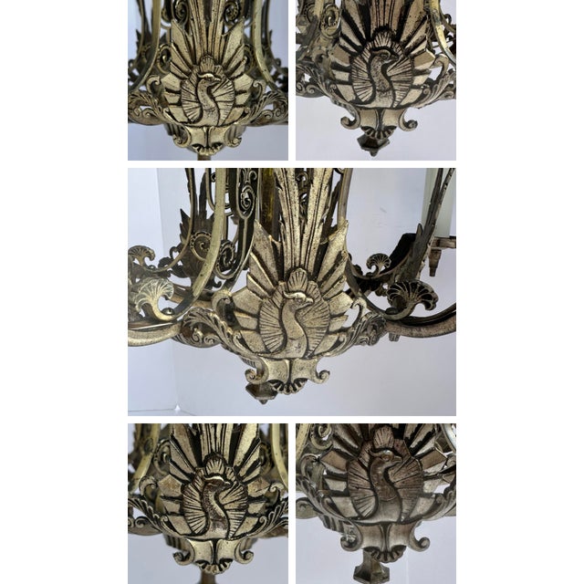 1920s Art Deco Silver Peacock Chandelier With 5 Lights For Sale - Image 11 of 11