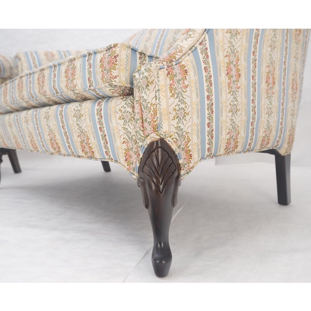 Pair of Camelback Loveseat Blue & White Striped & Floral Upholstery MINT!