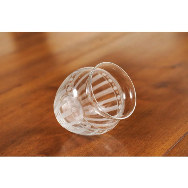 Glass 20th Century Petite English Glass Bulbous Container with Etched Motifs For Sale - Image 7 of 12