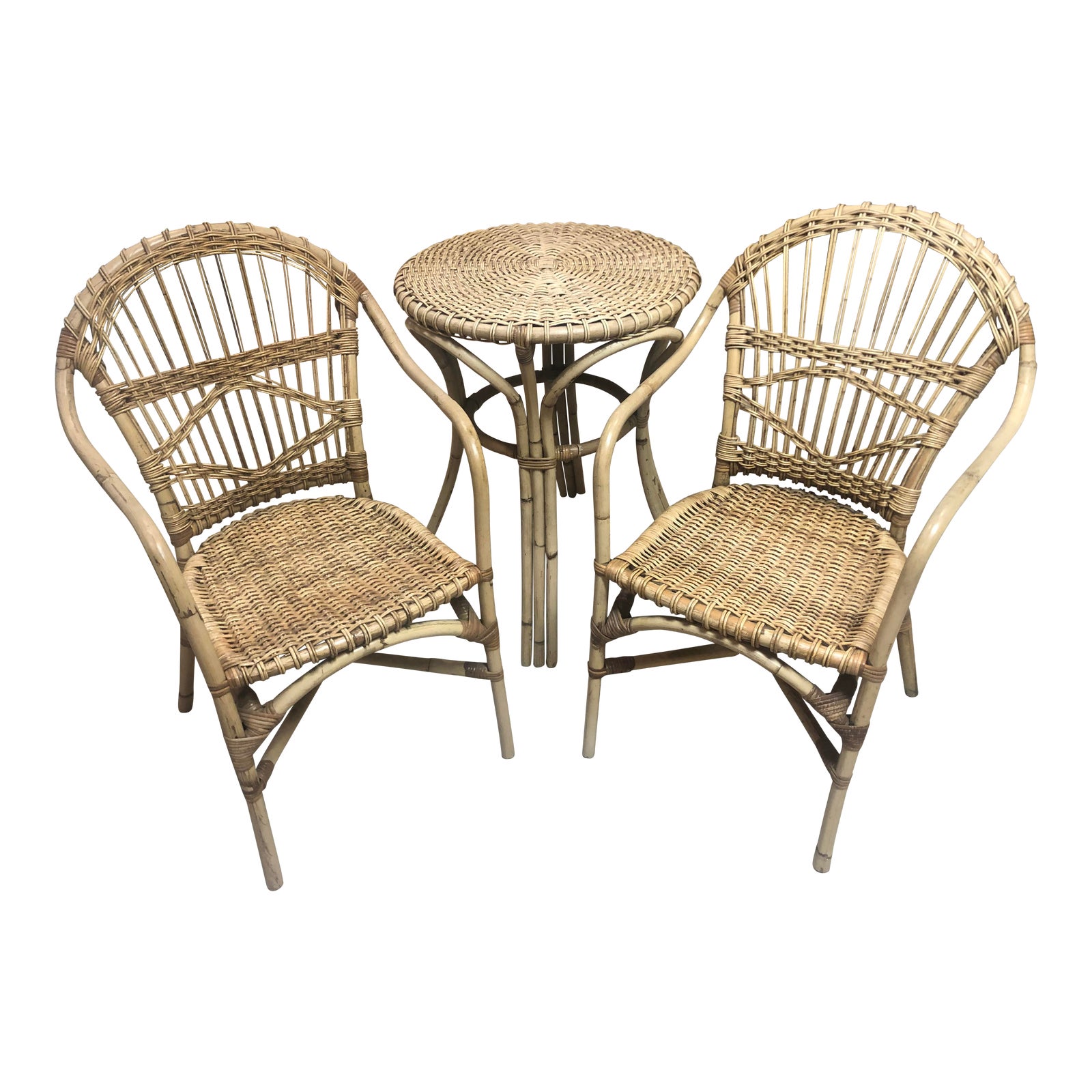 Mid Century Bamboo Rattan Bistro Table & Chairs, 3 Pieces Chairish