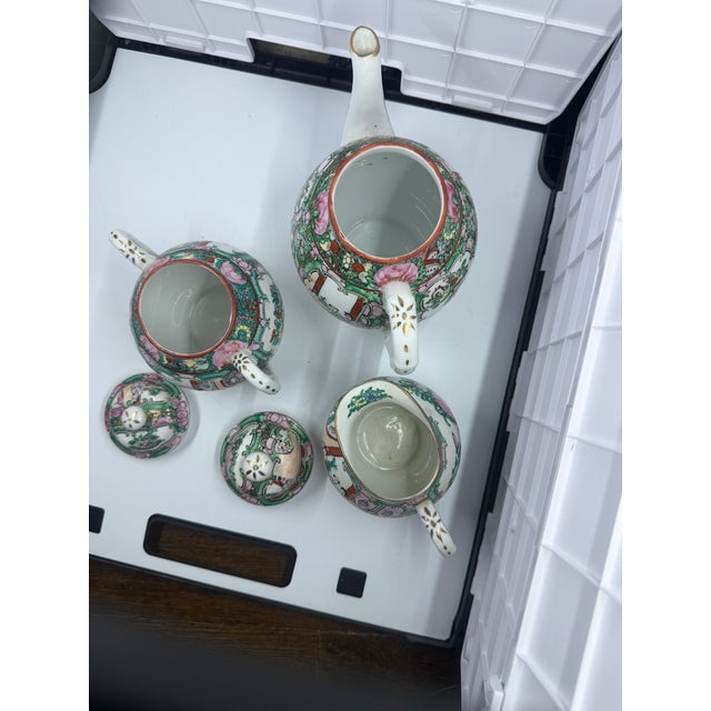 Antique Chinese Famille Rose Medallion Porcelain Tea Set; Teapot, Sugar, Creamer For Sale - Image 12 of 12