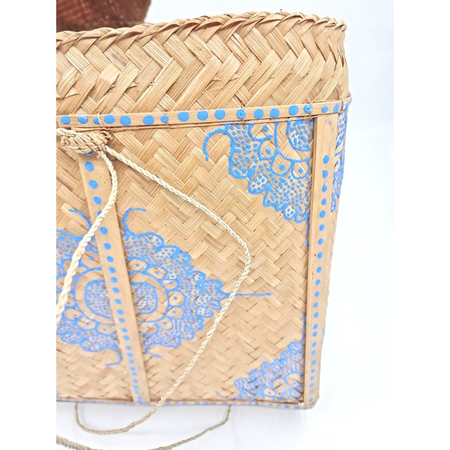 Large Hand Painted Balinese Woven Basket For Sale - Image 9 of 14