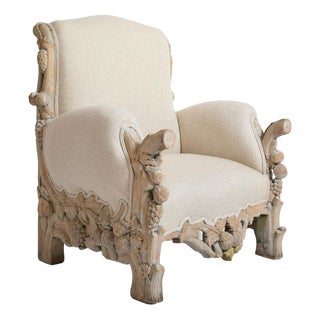 Fruits and Foliage Chair in Carved Limed Oak, 1970s For Sale