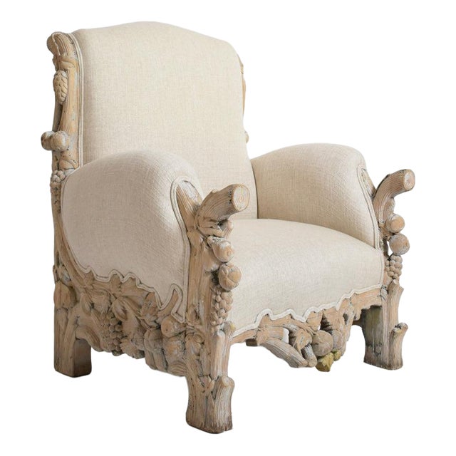 Fruits and Foliage Chair in Carved Limed Oak, 1970s For Sale