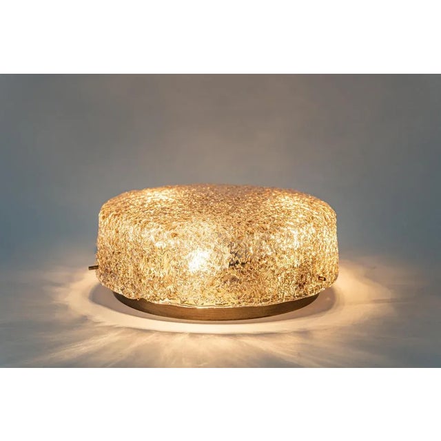 Glass Large Brass Hillebrand Murano Glass Flush Mount, Germany, 1970s For Sale - Image 7 of 9