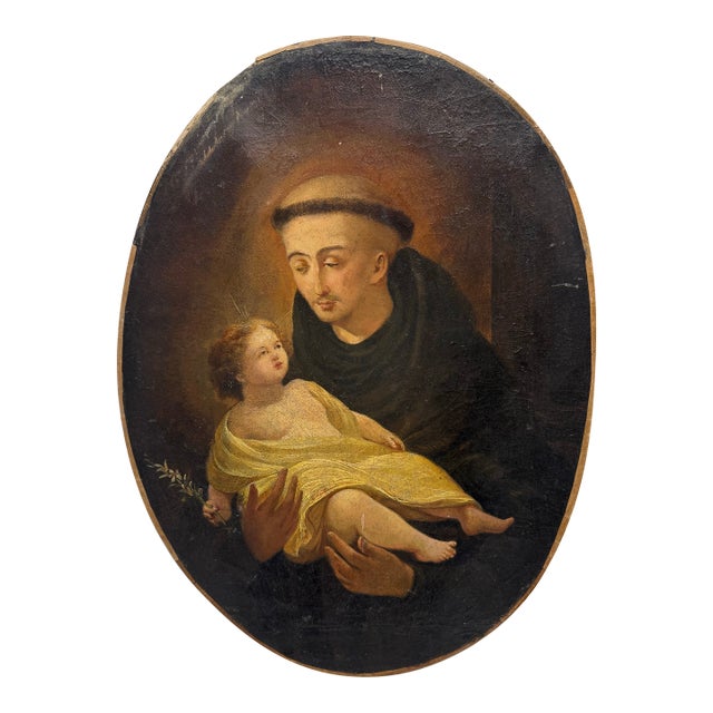 Late 19th Century Antique Saint Anthony of Padua Painting For Sale