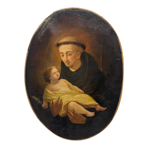 Late 19th Century Antique Saint Anthony of Padua Painting