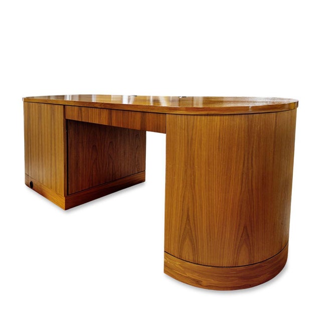 Brown Modern Oval Desk With Storage For Sale - Image 8 of 8