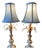 Gorgeous pair of two vintage Florentine giltwood and tole lamps // carved wood and metal palm style lamp bases // gilt and gesso // Italian For Sale