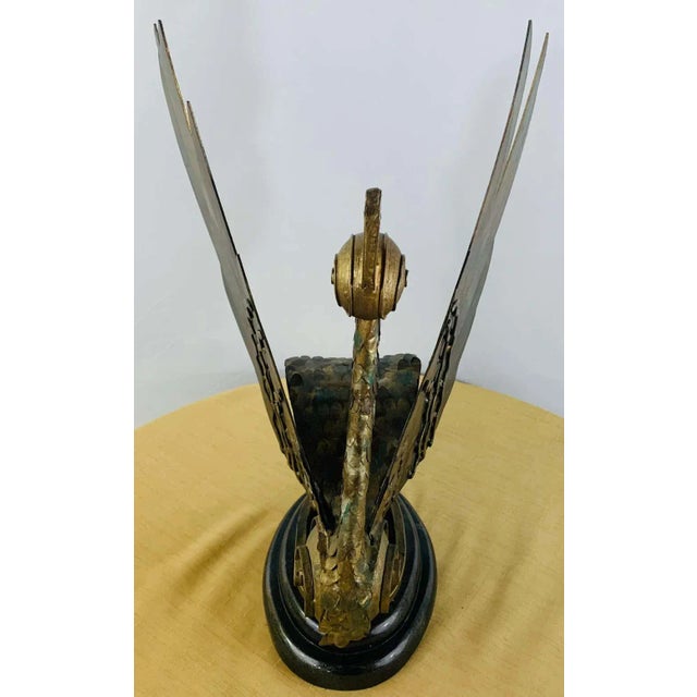 Brutalist Bronze Swan Statues, Mid-20th Century Pair on Black Base For Sale - Image 4 of 13