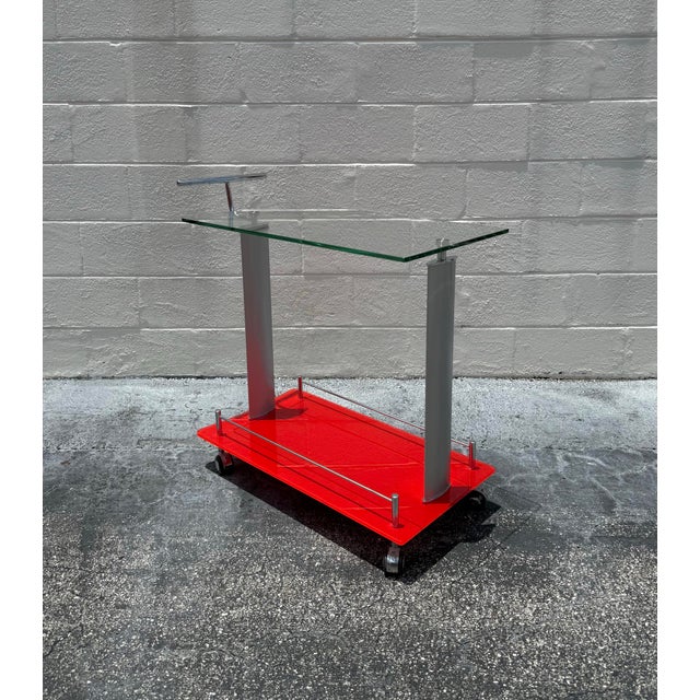 Mid 20th Century Vintage MCM Glass Two Tiered Bar Cart For Sale - Image 5 of 6