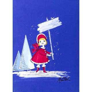 1950s Lanvin of Paris Original Advertising Watercolor Christmas Artwork For Sale