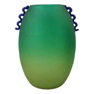 Green and Yellow Acid-Etched Opaque Murano Glass Deco Vase, Venice, Italy, 1950s For Sale