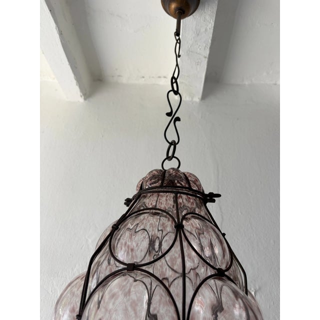 Amethyst 1 of 3 Big Mid-Century Seguso Murano Amethyst Blown Bubble Lantern Chandelier For Sale - Image 8 of 10