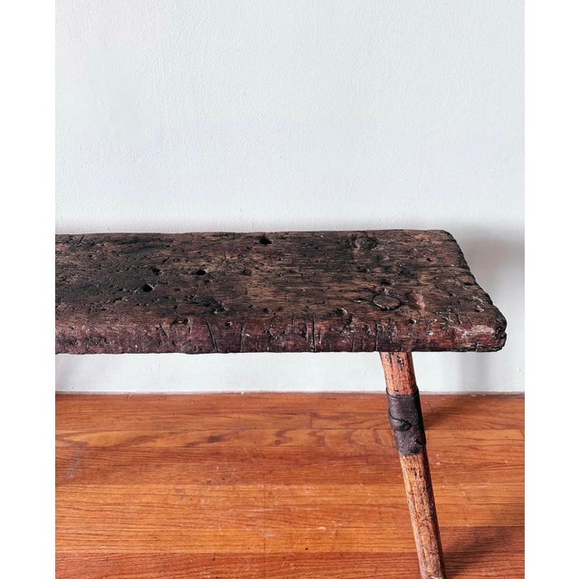 Rustic Late 19th Century Antique Primitive Wood Bench For Sale - Image 3 of 4