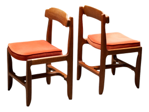 Vintage Dining Chairs in Oak and Velvet by Guillerme Et Chambron, France, 1960, Set of 2