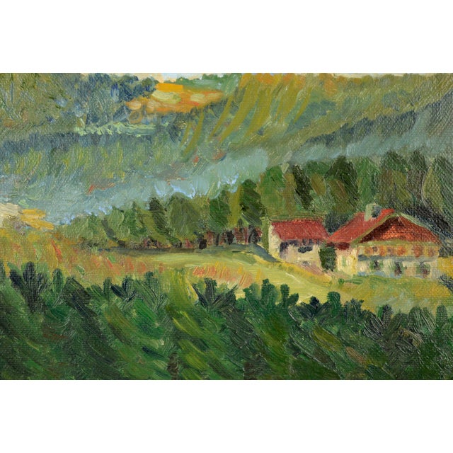 House in the Forest, Mid-Century German Landscape with Trees, 1937 Verdant mid-century landscape of a small mountain house...