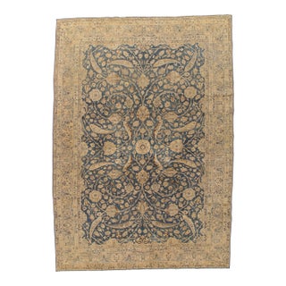 Antique Tabriz Carpet, Handmade Persian Rug in Floral Gold, Blue and Taupe For Sale