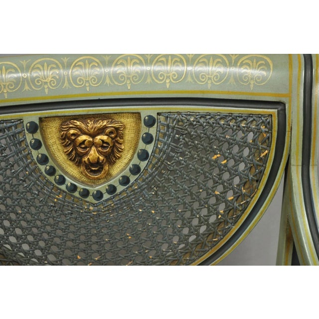 Wood Late 20th Century Smith & Watson Regency Adams Style Green Painted Cane Arm Chairs - A Pair For Sale - Image 7 of 12