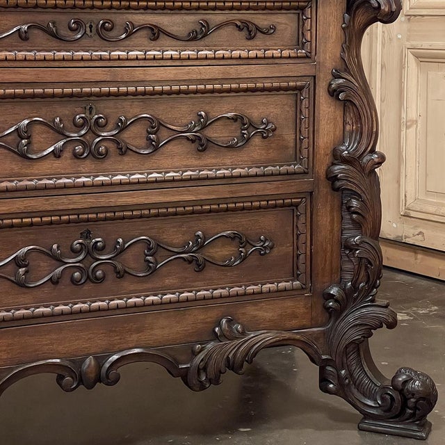 Antique Italian Rococo Revival Hand Carved Walnut Commode For Sale - Image 12 of 18