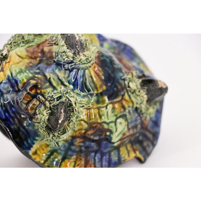 1920s Pair of Two Majolica Oyster Shell Salt Cellars With Mussel Shells Feet, Portuguese Palissy Ware, Earthenware For Sale - Image 15 of 17