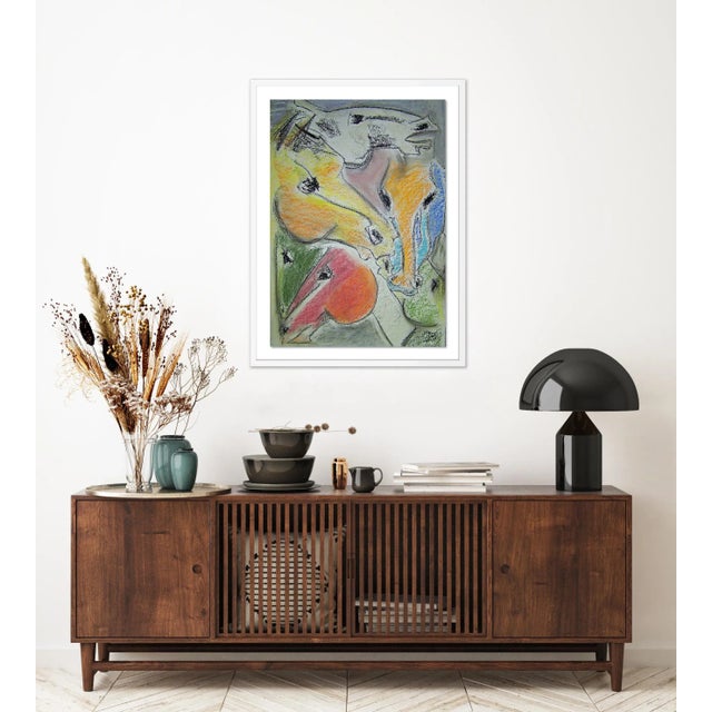 Contemporary Tower of Horses I by Donna Bernstein, Art Print in White Frame, Medium For Sale - Image 3 of 4