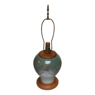 Circa 1970's Studio Pottery Lamp With Wood Base For Sale