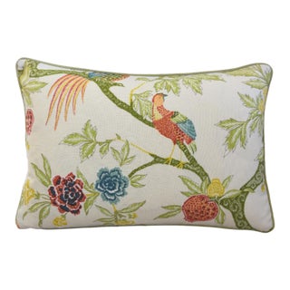Schumacher Arbre Chinois Linen Floral & Bird Feather/Down Pillow For Sale