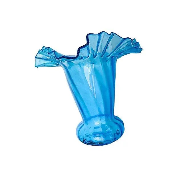 Mid-Century Fluted Blue Flower-Expression Vase For Sale - Image 4 of 5